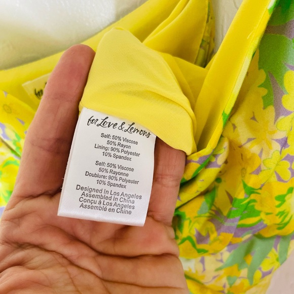 For Love and Lemons XS Dubois Freedom Floral Mini Dress Yellow Green Lavender - Picture 7 of 8